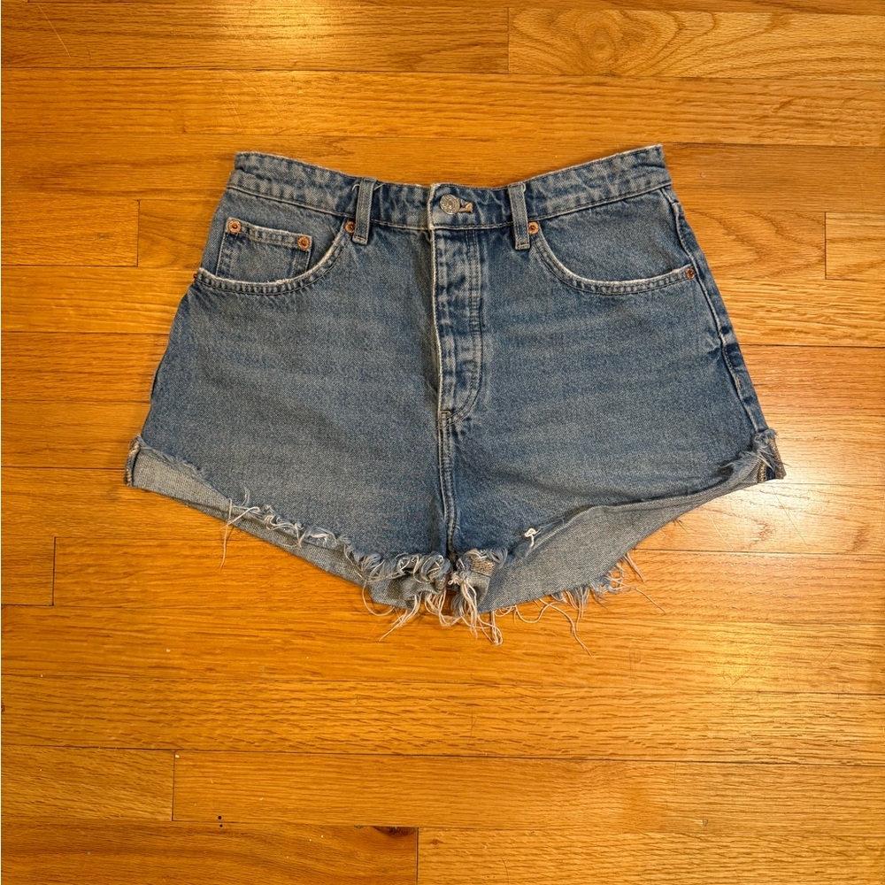 ZARA Medium Wash High Waisted Denim Shorts